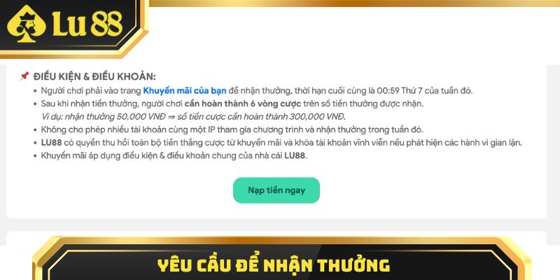 Yêu cầu để nhận thưởng